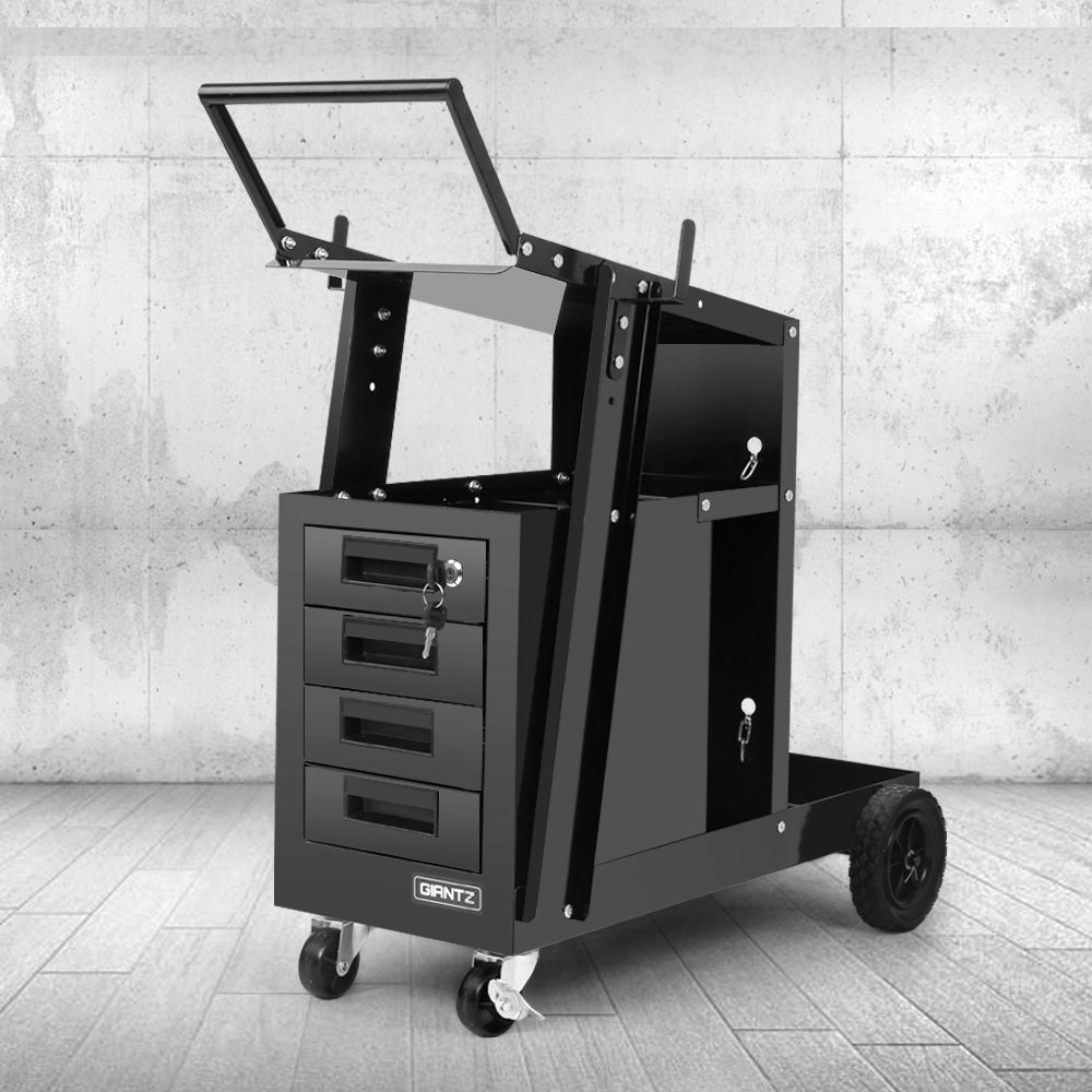 4 drawer welding trolley cart in black view 7