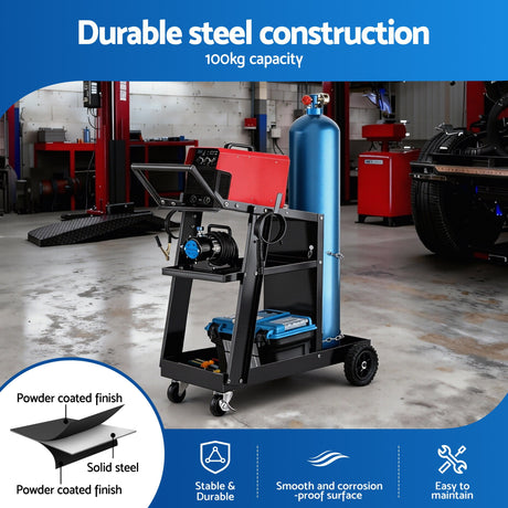 Barley Welding Trolley Cart, Steel, 100kg Capacity, Black