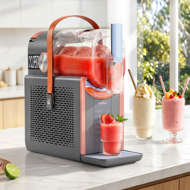 Grey and orange 2 L countertop slushie machine