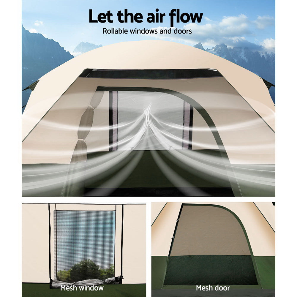 Weisshorn Family Camping Tent, 12-Person, 3 Rooms, Green
