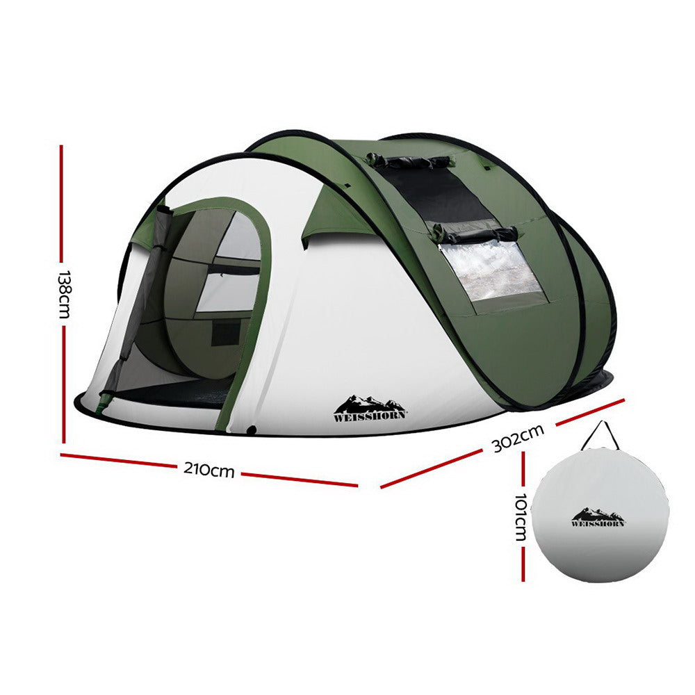 Weisshorn Family Camping Tent, 4-Person, Hiking Beach Tent, Green