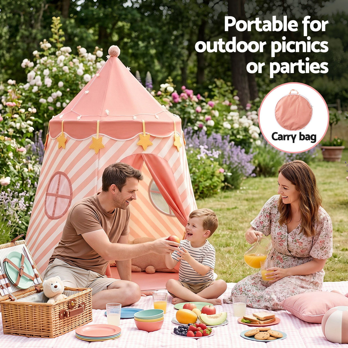 Keezi Kids Play Tent with Star Lights, Window and Carry Bag, 116x153cm
