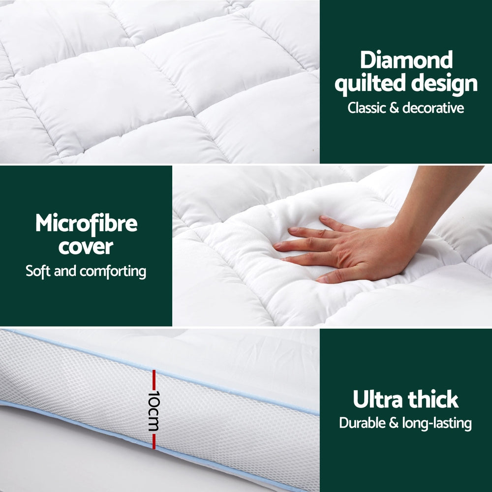 Giselle Bedding 10cm Pillowtop Mattress Topper — Double, Diamond Quilted — Allure Home Collections