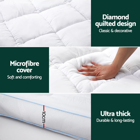 Giselle Bedding 10cm Pillowtop Mattress Topper — Double, Diamond Quilted — Allure Home Collections