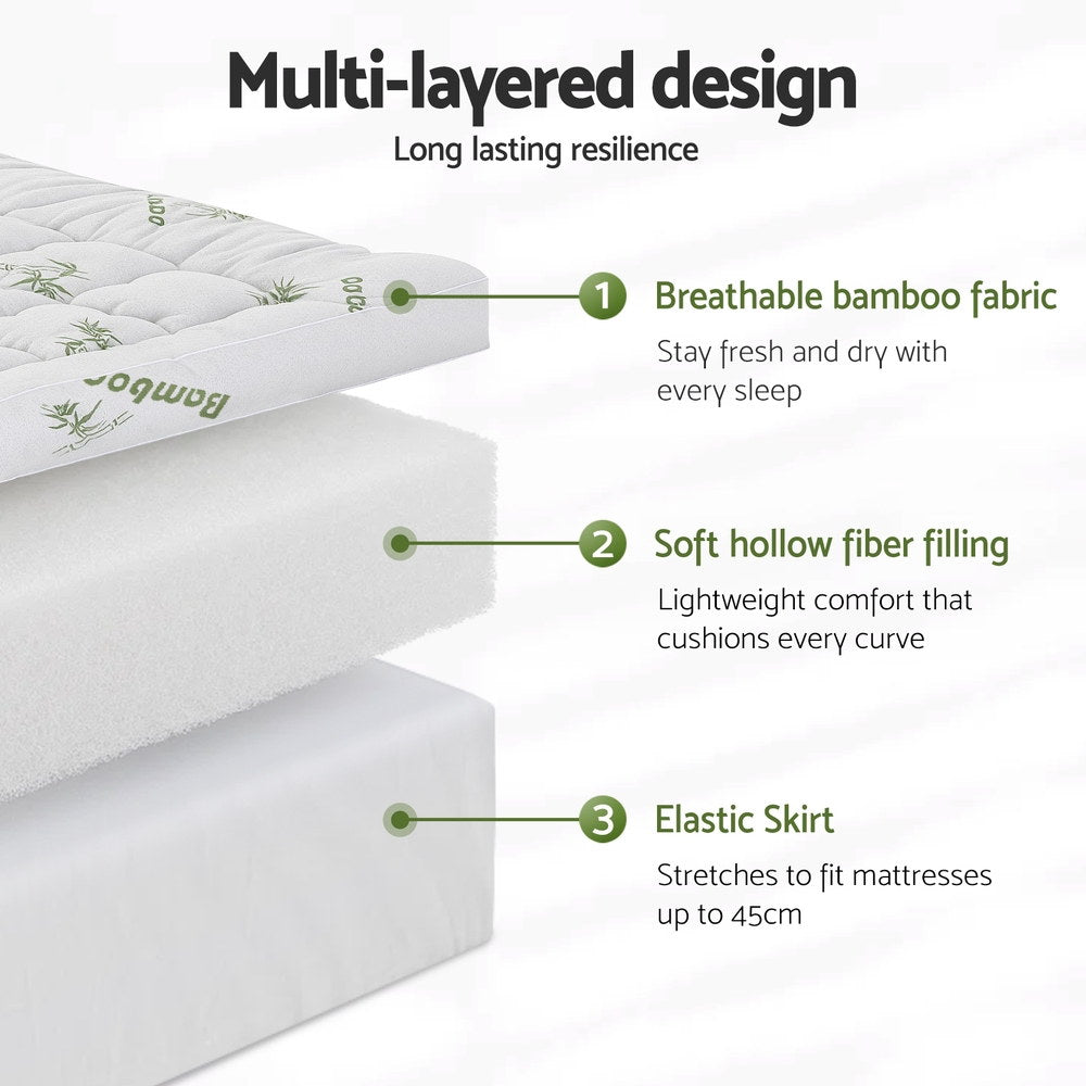 Giselle 11cm Pillowtop Bamboo Mattress Topper — 3D Wave-Check Quilted — Allure Home Collections