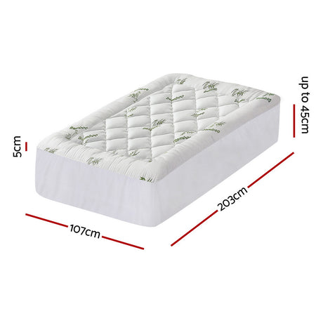Giselle Bedding 5cm Bamboo Pillowtop Mattress Topper — King Single, 1000GSM — Allure Home Collections