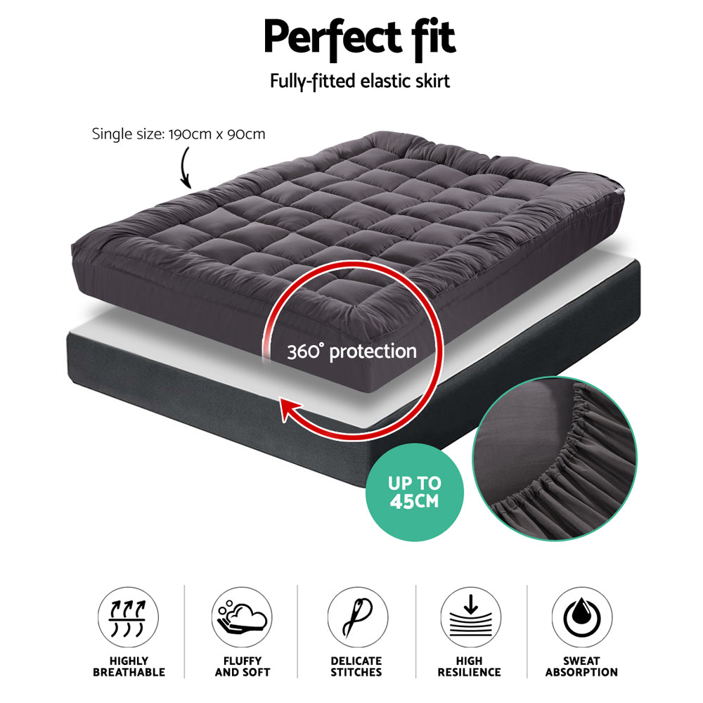 Giselle Bedding 1000GSM Bamboo Charcoal Pillowtop Topper — Single, 400TC — Allure Home Collections