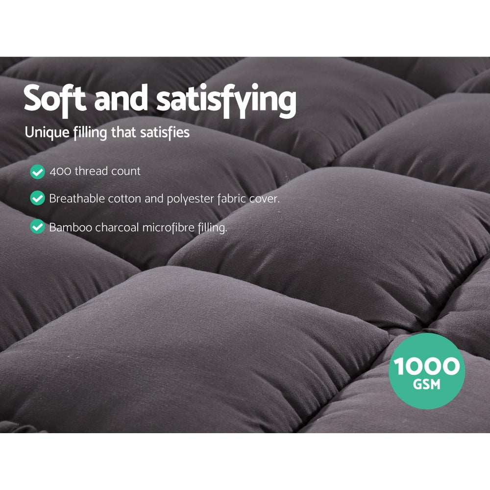 Giselle Bedding 1000GSM Bamboo Charcoal Pillowtop Topper — Single, 400TC — Allure Home Collections