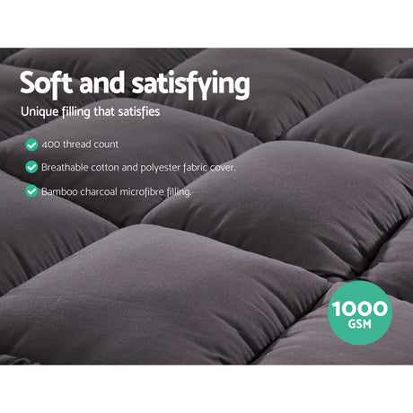 Giselle Bedding 1000GSM Bamboo Charcoal Pillowtop Topper — Single, 400TC — Allure Home Collections
