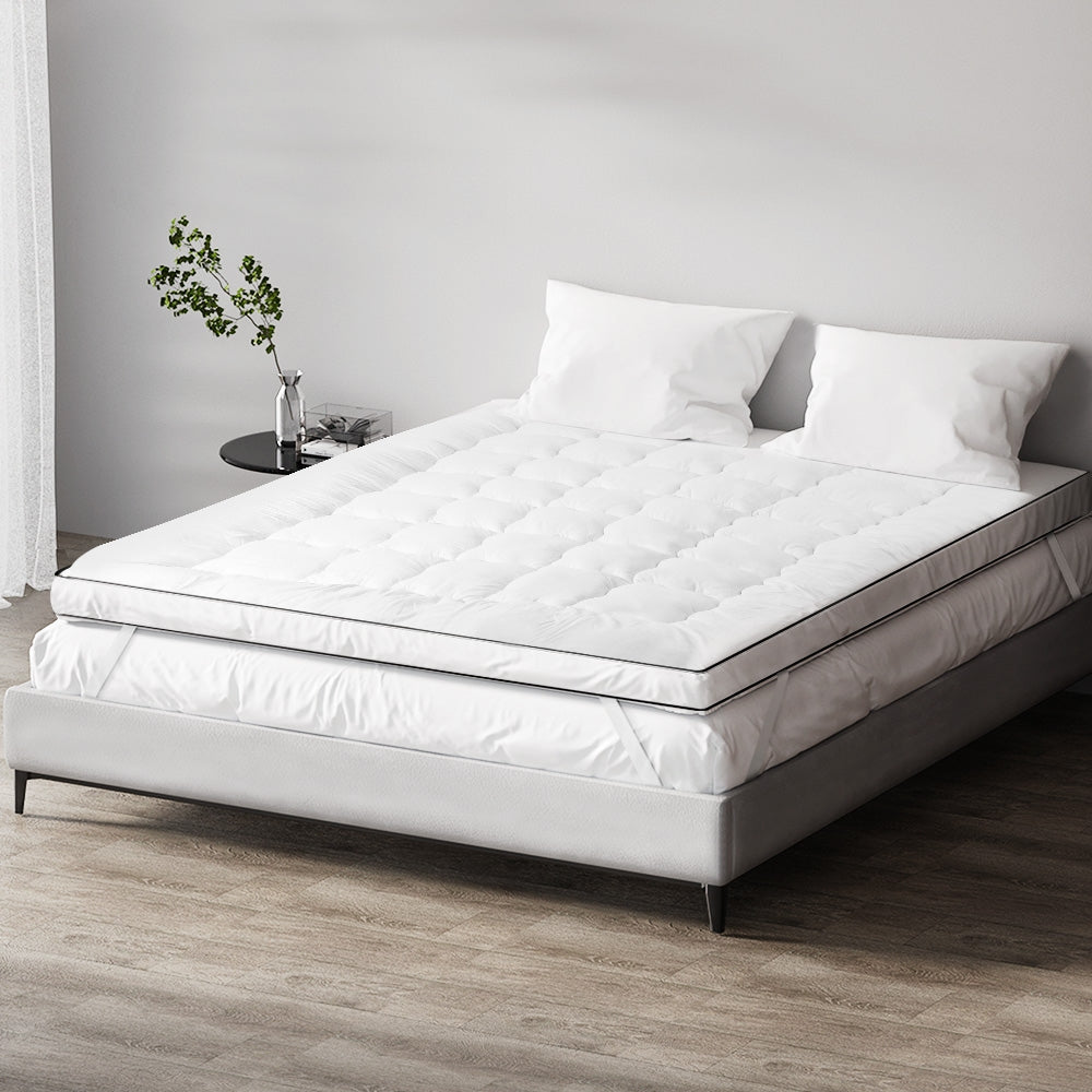 Giselle Bedding Premium Pillowtop Mattress Topper — Baffle Box, Corner Straps — Allure Home Collections