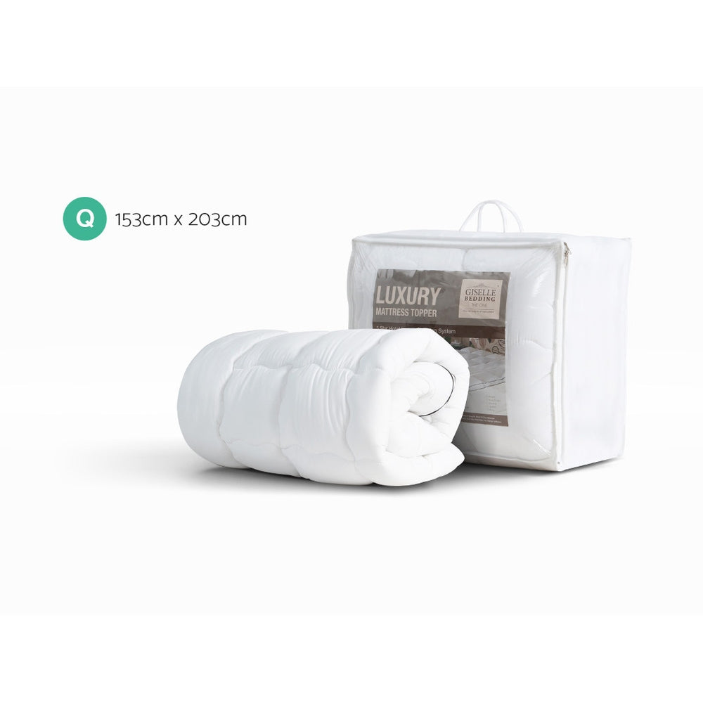 Giselle Bedding Premium Pillowtop Mattress Topper — Baffle Box, Corner Straps — Allure Home Collections