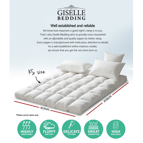 Giselle Bedding Pillowtop Mattress Topper Protector Pad — King Single, 1000GSM — Allure Home Collections