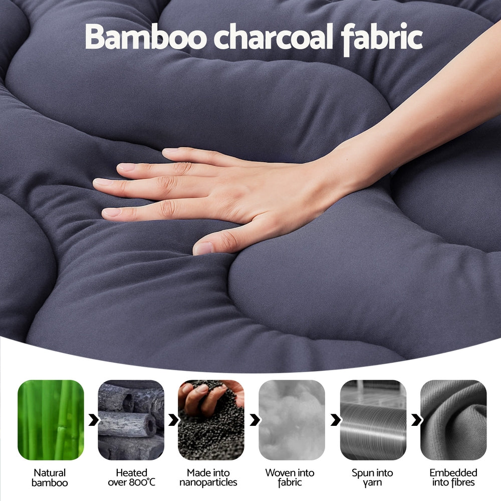 Giselle Bedding 5cm Bamboo Charcoal Pillowtop Topper — King, 3D Wave Quilted — Allure Home Collections