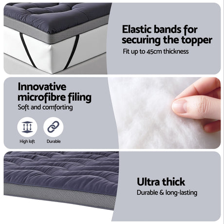 Giselle Bedding 5cm Bamboo Charcoal Pillowtop Topper — King, 3D Wave Quilted — Allure Home Collections