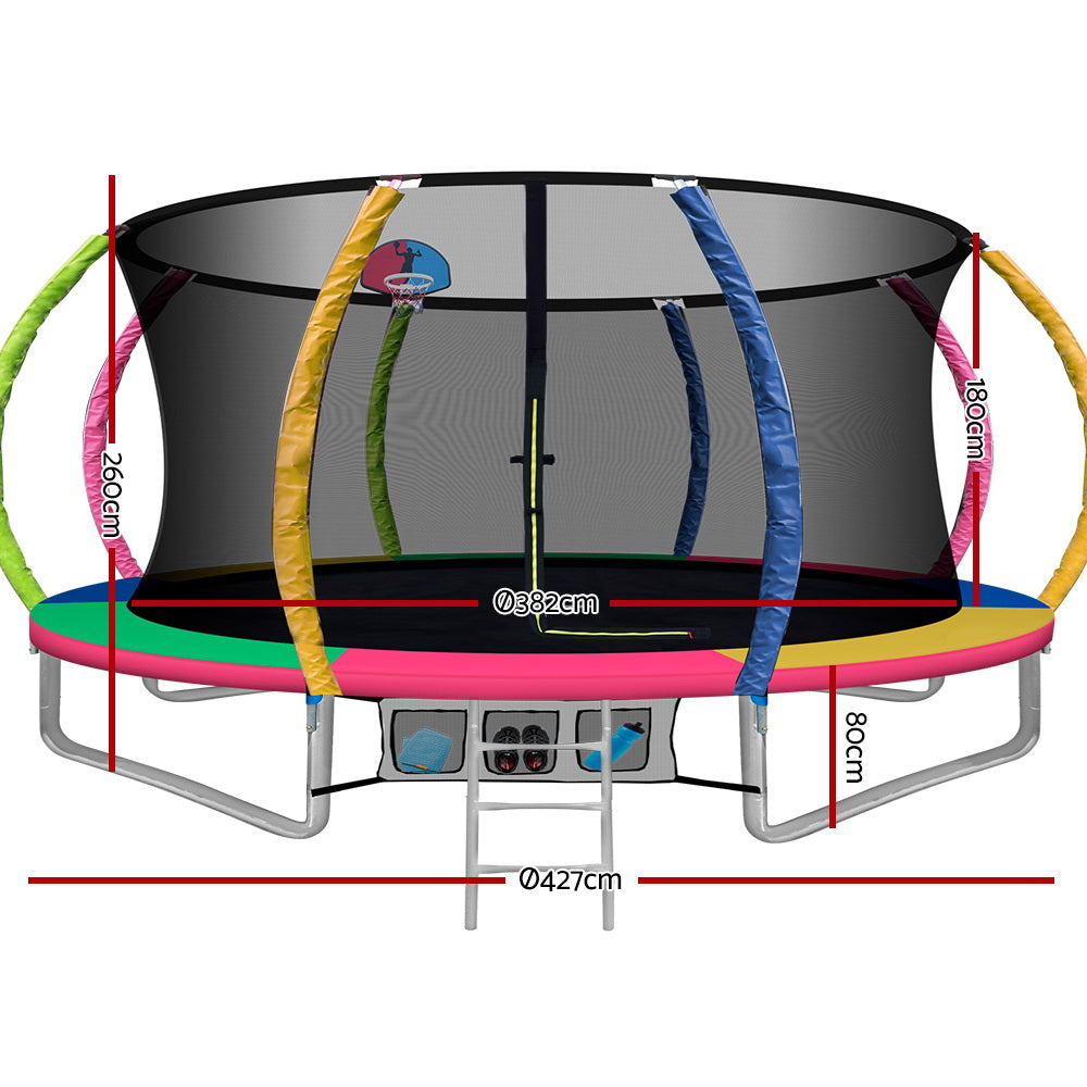 Woodbury Round Trampoline with Basketball Hoop, Enclosure and Ladder, 14ft