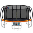 Orange 16ft round trampoline with full enclosure net and ladder