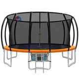 Orange 16ft round trampoline with full enclosure net and ladder