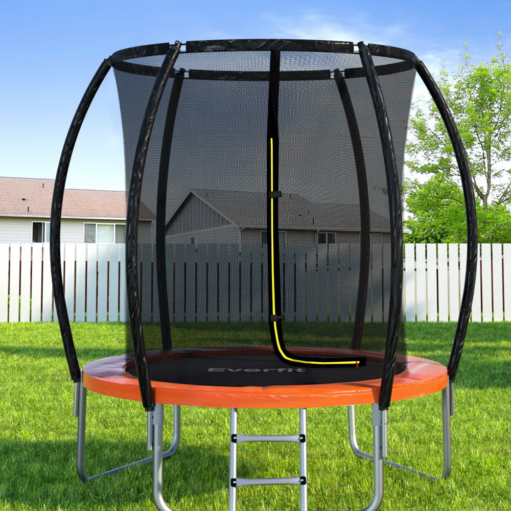 Orange 6ft kids trampoline with safety enclosure net and ladder