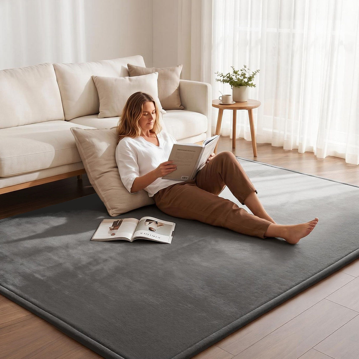 Grey foldable tatami floor mat 150 x 200cm view 1