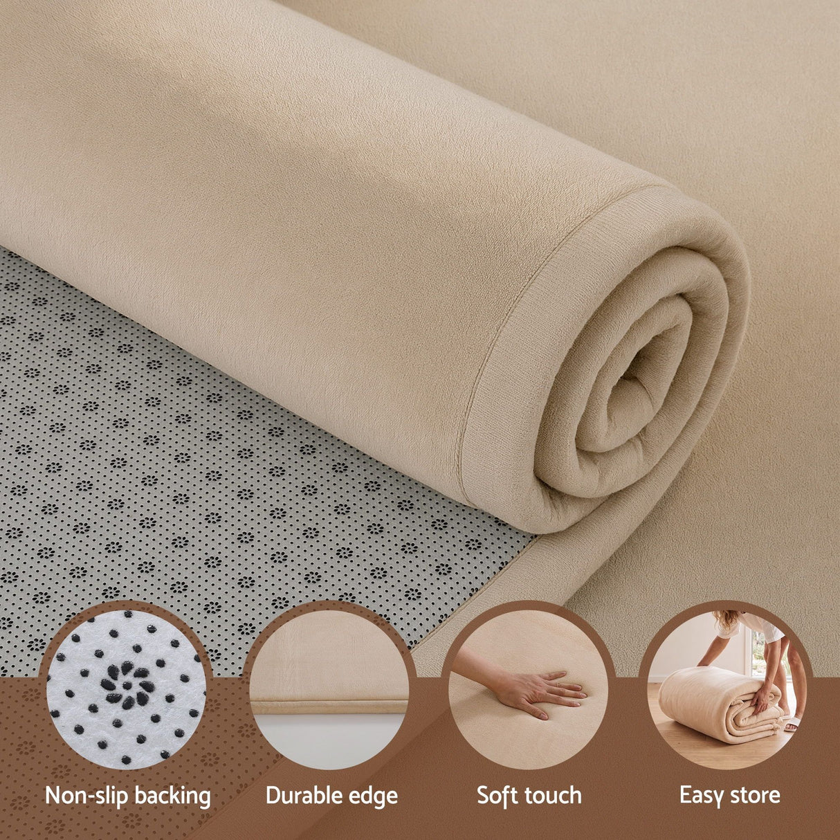 Beige foldable tatami floor mat 200 x 200cm view 9