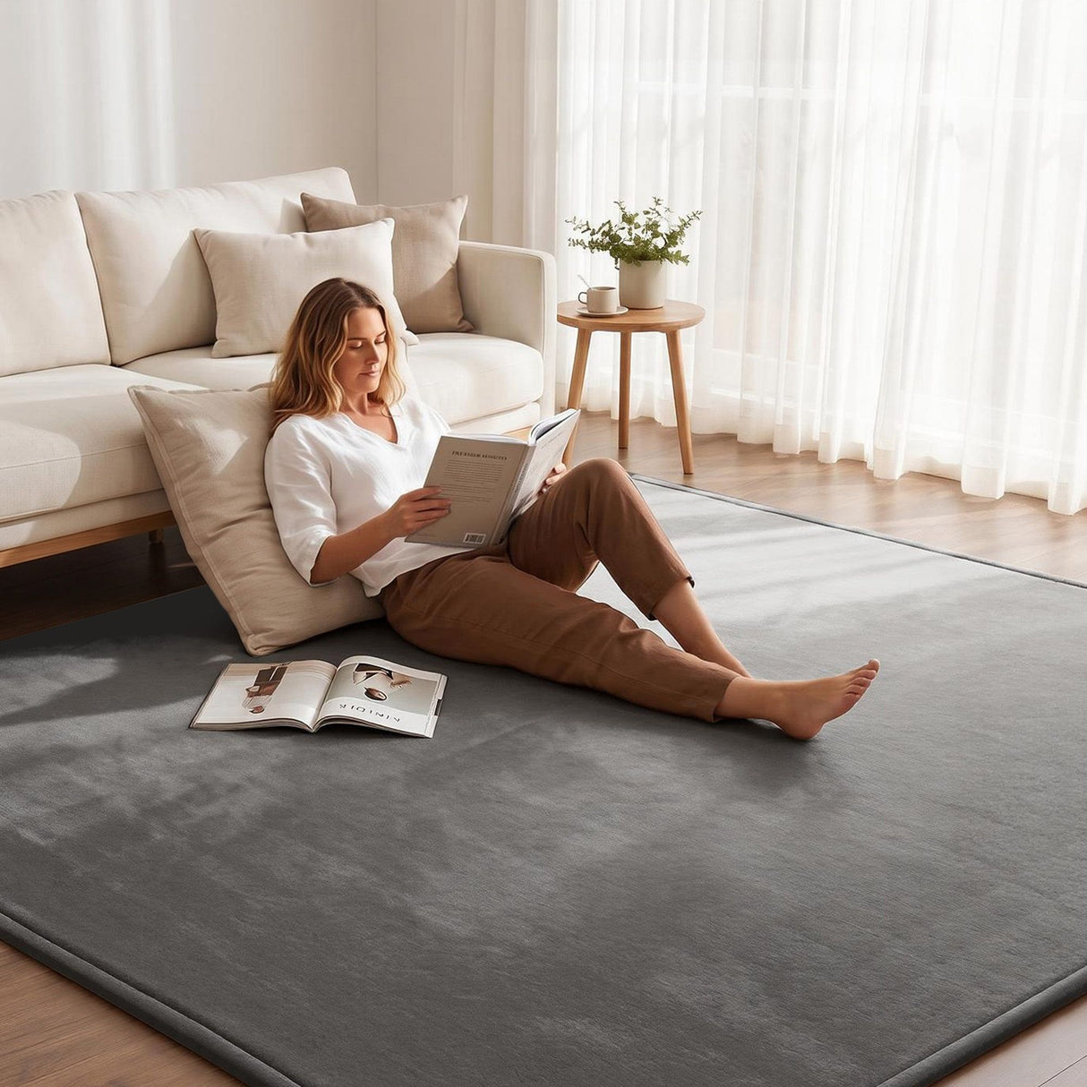 Grey foldable tatami floor mat 200 x 200cm view 1