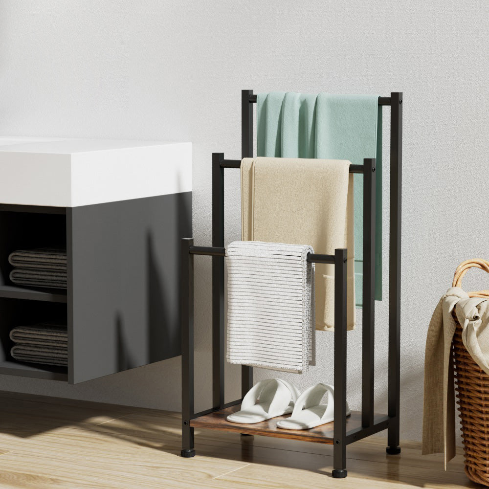 3-Tier Freestanding Towel Rack Rail — Bathroom Organiser and Laundry Drying Bar — Allure Home Collections