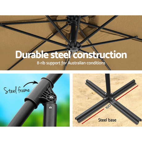 Instahut Cantilever Outdoor Umbrella with Base — UPF 50 Plus, Grey, Charcoal or Black — Allure Home Collections