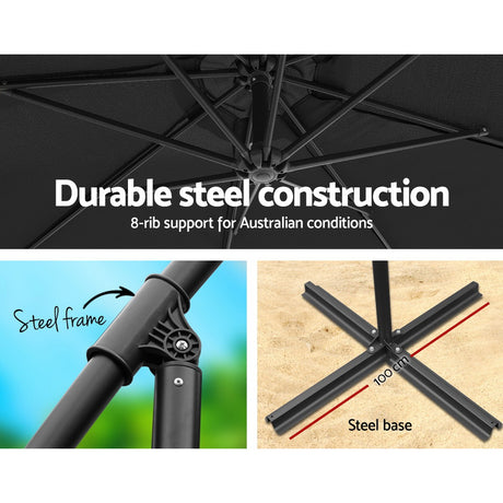 Instahut Cantilever Outdoor Umbrella with Base — UPF 50 Plus, Grey, Charcoal or Black — Allure Home Collections