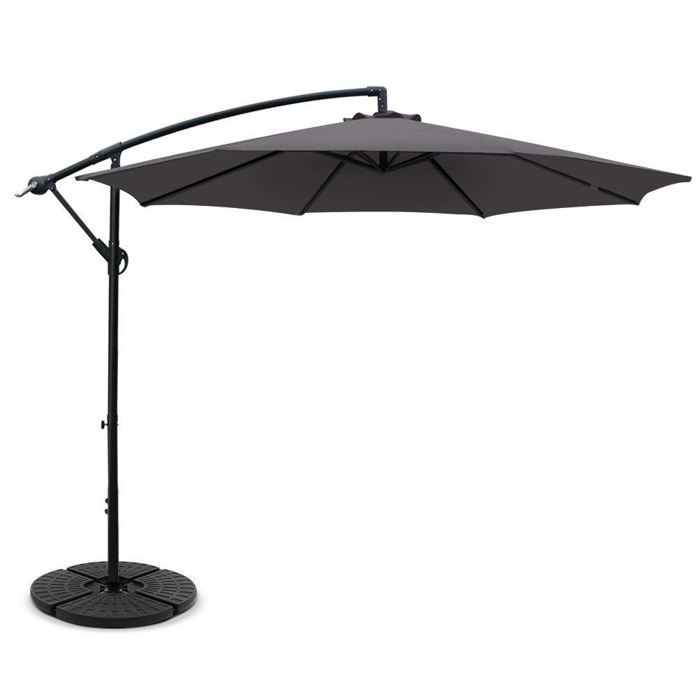 Instahut Cantilever Outdoor Umbrella with Base — UPF 50 Plus, Grey, Charcoal or Black — Allure Home Collections