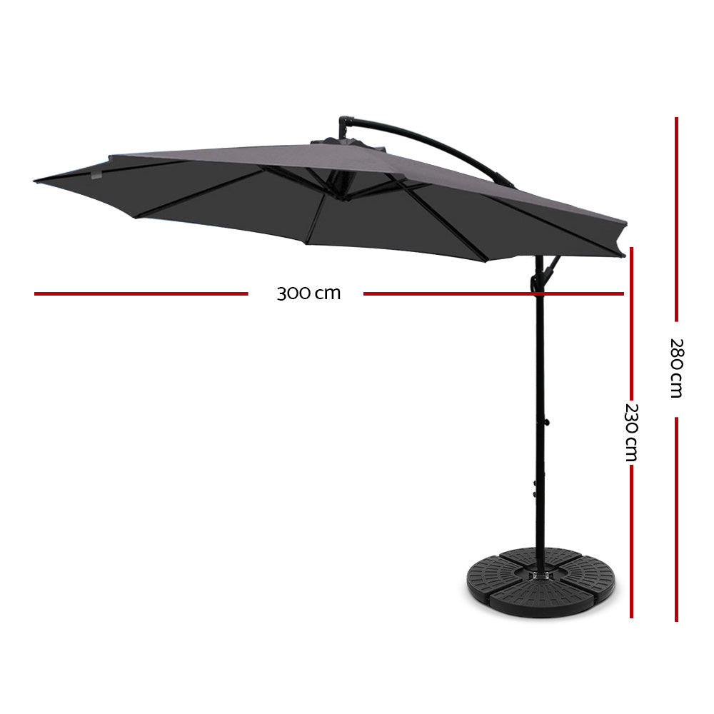 Instahut Cantilever Outdoor Umbrella with Base — UPF 50 Plus, Grey, Charcoal or Black — Allure Home Collections
