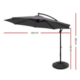 Instahut Cantilever Outdoor Umbrella with Base — UPF 50 Plus, Grey, Charcoal or Black — Allure Home Collections