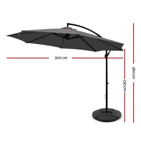 Instahut Cantilever Outdoor Umbrella with Base — UPF 50 Plus, Grey, Charcoal or Black — Allure Home Collections