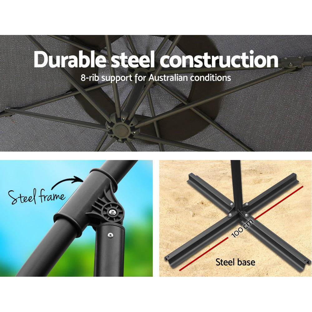 Instahut Cantilever Outdoor Umbrella with Base — UPF 50 Plus, Grey, Charcoal or Black — Allure Home Collections
