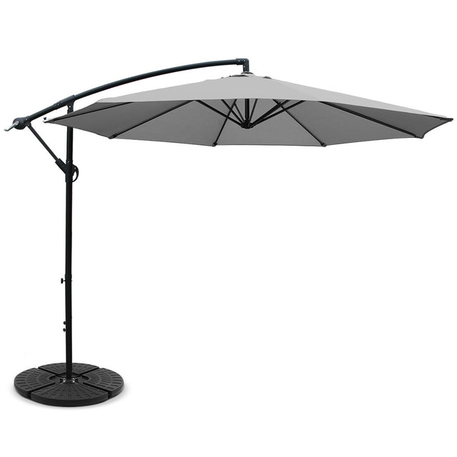 Instahut Cantilever Outdoor Umbrella with Base — UPF 50 Plus, Grey, Charcoal or Black — Allure Home Collections