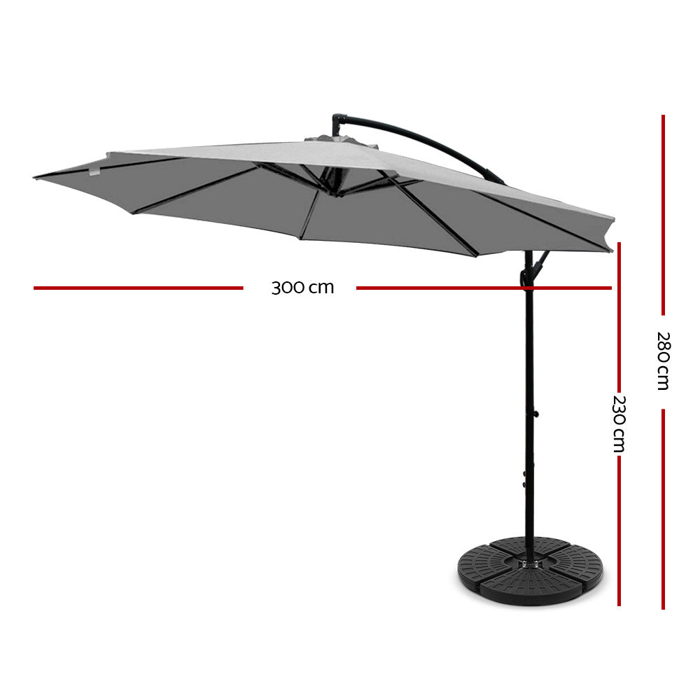 Instahut Cantilever Outdoor Umbrella with Base — UPF 50 Plus, Grey, Charcoal or Black — Allure Home Collections