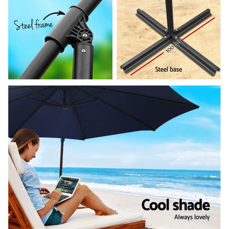 Instahut Cantilever Outdoor Umbrella with Base — UPF 50 Plus, Grey, Charcoal or Black — Allure Home Collections