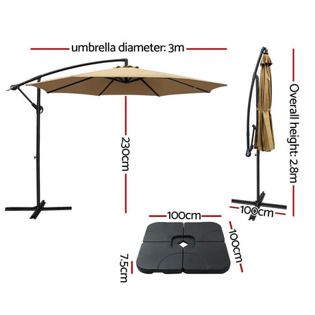 Instahut 3m Cantilever Outdoor Umbrella with Portable Base — UV50 Plus, Multiple Colours — Allure Home Collections
