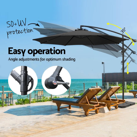 Instahut 3m Cantilever Outdoor Umbrella with Portable Base — UV50 Plus, Multiple Colours — Allure Home Collections