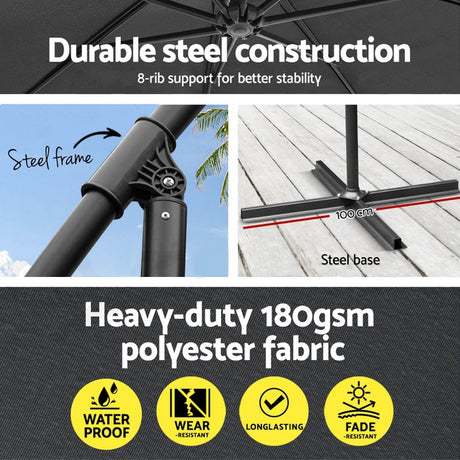 Instahut 3m Cantilever Outdoor Umbrella with Portable Base — UV50 Plus, Multiple Colours — Allure Home Collections