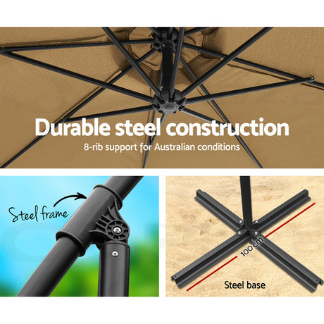 Instahut Cantilever Outdoor Umbrella — UPF 50 Plus, Black, Beige or Grey — Allure Home Collections