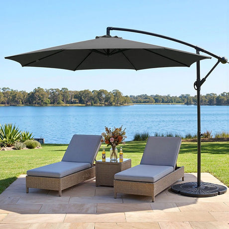 Springbrook charcoal outdoor umbrella in an outdoor setting