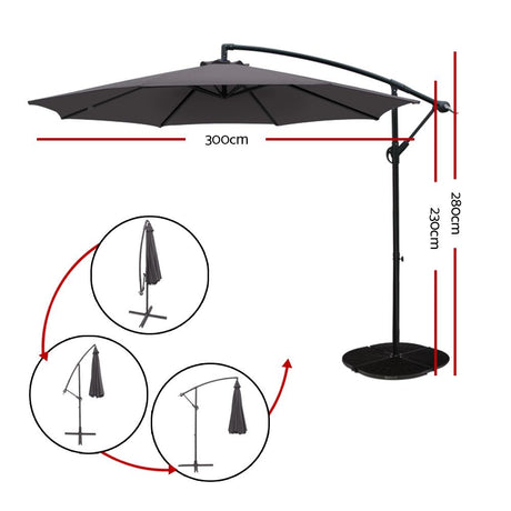 Springbrook 3m Cantilever Outdoor Umbrella, Charcoal