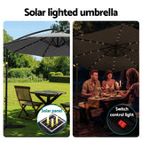 Instahut Cantilever LED Outdoor Umbrella — Solar Powered, UV50 Plus, Charcoal or Navy — Allure Home Collections