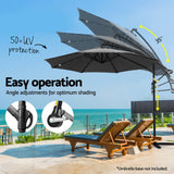 Instahut Cantilever LED Outdoor Umbrella — Solar Powered, UV50 Plus, Charcoal or Navy — Allure Home Collections