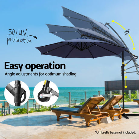 Instahut Cantilever LED Outdoor Umbrella — Solar Powered, UV50 Plus, Charcoal or Navy — Allure Home Collections