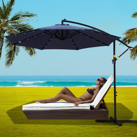 Instahut Cantilever LED Outdoor Umbrella — Solar Powered, UV50 Plus, Charcoal or Navy — Allure Home Collections