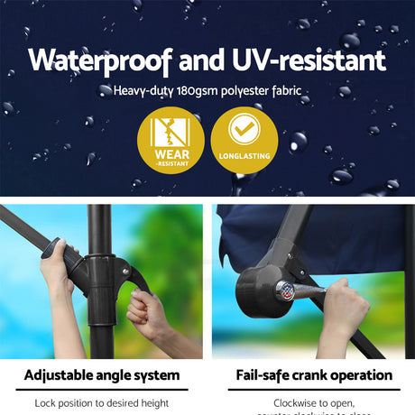 Instahut Cantilever Outdoor Umbrella — UPF 50 Plus, Black, Beige or Grey — Allure Home Collections