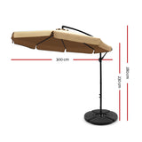 Instahut 3m Cantilever Umbrella with Portable Base — UPF 50 Plus, Beige, Black or Navy — Allure Home Collections