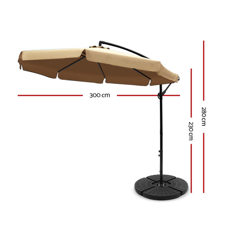 Instahut 3m Cantilever Umbrella with Portable Base — UPF 50 Plus, Beige, Black or Navy — Allure Home Collections