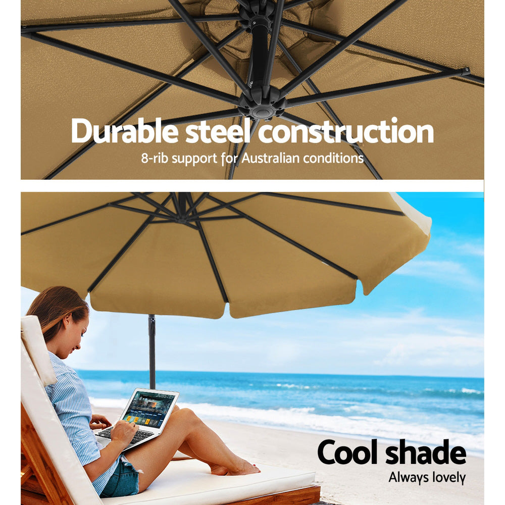Instahut 3m Cantilever Umbrella with Portable Base — UPF 50 Plus, Beige, Black or Navy — Allure Home Collections